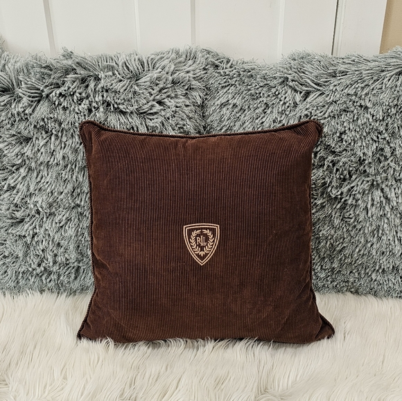 Ralph Lauren Vintage Brown Corduroy Embroidery Down Filled CottonThrow Pillow - Picture 1 of 5